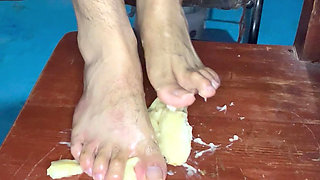 Smashing a banana with your feet