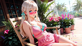 Blonde Beautys Private Masturbation on Sunny Tropical Terrace From Shy to Completely Addicted
