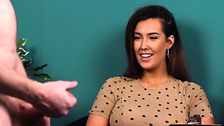 Voyeur office minx teasing interview