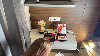 Amazingly Beautiful Hot Blonde with Nice Legs and Hairy Pussy Takes Her Lace Panties off to Show Bottom Camera