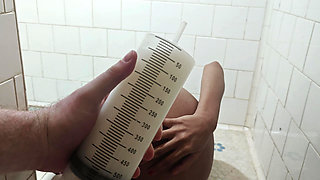 Milk Enema Play: Deep Fill and Messy Release