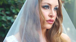 Redhead MILF bride flashes her big boobs