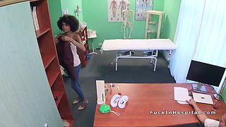 Fake doctor checking ebonys helth