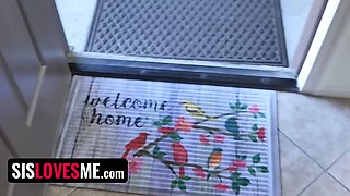 Curvy step sis Dana Wolf gives step bro a bj in the kitchen point of view fashion - sislovesme