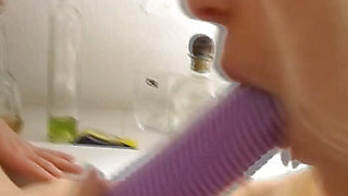 Horny German blondes having lezbo fun in the bathroom