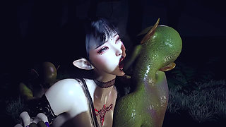 3D BBW Asian MILF Have First Time Threesome Sex with Monster