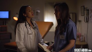 Steamy mom lesbians making out on duty