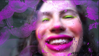 Naughty Magenta Lipstick Kiss + Spit Fetish Kissing