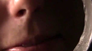 Emma Ash kneels down for another cock to suck hard