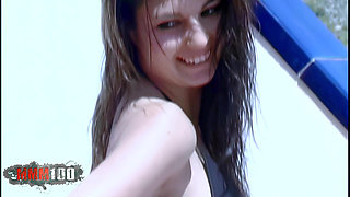 Carla Great Petite Brunette with Big Tits Carla Stripping on the Terrace