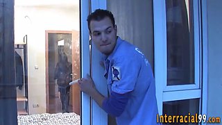 Busty babe rides big cock