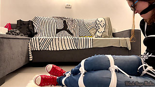 Miriam Tied in Jeans Having Her Feet Played with