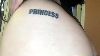 Tattooed babe with small tits smokes and sucks