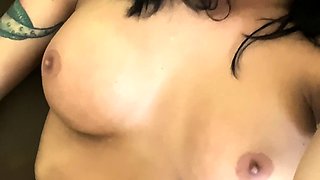 Brunette amateur babe strips off and masturbates