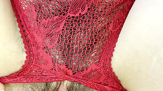 Missionary POV Dildo and Fuck - Crotchless Bodysuit - Cumshot on Hairy Pussy