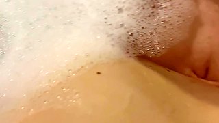 Teen Girl Play with Nipples in Bubble Bathtub