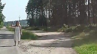 Old Sexy Hitchhiker Whore From Street Fucked in Forest with and Then Without a Condom