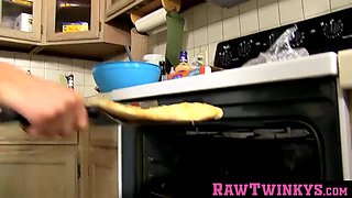 RawTwinkys.com - Kyler Moss takes a spin on Robbies cock in the kitchen with delight