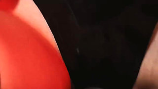 Vulnerable gagged Latexslut riding the Magic Wand