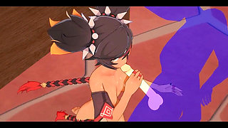 Genshin Impact Hentai - Xinyan Handjob and Blowjob - Japanese Asian Manga Anime Film Game Porn
