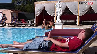 Cuckold: Cum in the Pool, in the Pool Hot Busty Mary Rider