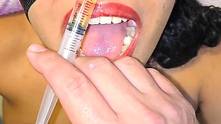 Pissing and Cumming in the Syringe and Throwing It Inside My Slutty Stepdaughter's Nose