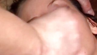 Sexy Brunette Gets Fucked by Three Big Cocks Sucking Their Cocks and Gets Cum on Her Face