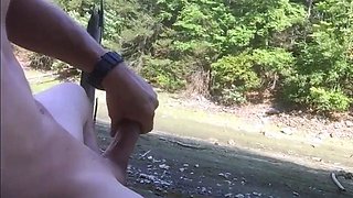 Naked Muscle Hunk Jerks Off at the Beach
