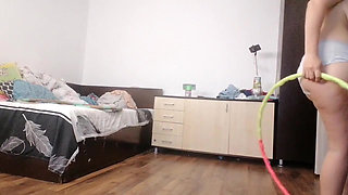 Sexy Wife Workout at Home Naked. Amateur Wife Masturbates with Her Fingers in Her Pussy