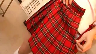 Sexy Asian babe in school clothes fucking!