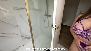 Bathroom Deepthroat: Busty Teen Gags on Cock Before Fuck