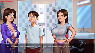 Perverted slut with huge, tasty breasts loves to make him super horny in the summertime saga