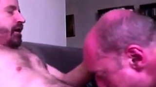 Older sucker swallows the load from moaning gay