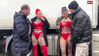 Cat Coxx - Truck Stop German Whores Get Picked Up And Fucked In Amateur Foursome