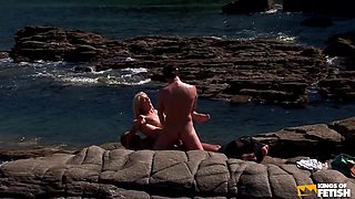 Cute Blonde Gets Double Penetration In Hot Threesome By The Sea