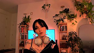 Horny goth girl seduces a guy, asks him to lick her pussy and plays with his ass
