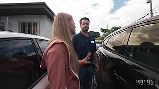 Spicy sex on the backseat with a long-legged blonde McKenzie Mae