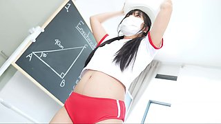 Petite Japanese Babe In Uniform Teases With Ruler In Classroom