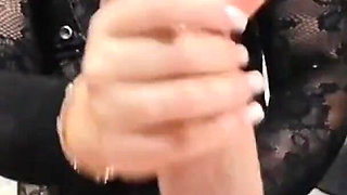 Stepmom Jerking off Her Stepson's Big Cock.