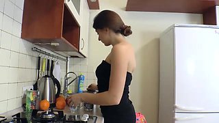Gilian strips and rubs herself in her kitchen - WeAreHairy