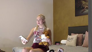 Hot and Sexy Big Tits chick gives a handjob full clothed on high heels for making the big shaft amateur guy dripping precum