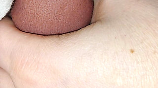 Step mom grabs step son big dick in erection for handjob