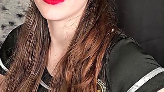 Cheerleader Ballbusting Fun with Leather Slippers