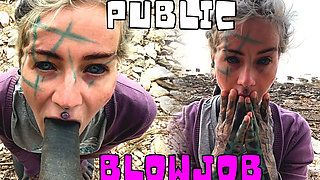 Public Blowjob and Big Load of Cum on Face