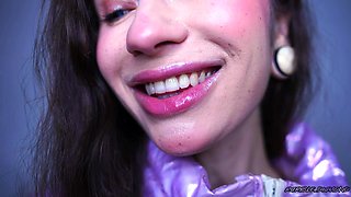 Glamour Girl Kiss with Big Shiny Juicy Lips + Spit Fetish