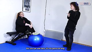 Girlfriend's big smelly feet and socks worship in the gym