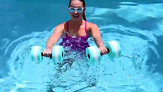 Oily cock ride after sexy workout in the pool with Violet