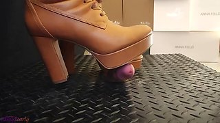 CBT and Cock Crush Trample in Brown Knee High Boots with TamyStarly - Ballbusting, Bootjob, Shoejob