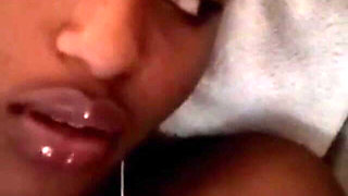 Ebony Horny Girl Masturbating with Her BF on Video Call, She Squirts