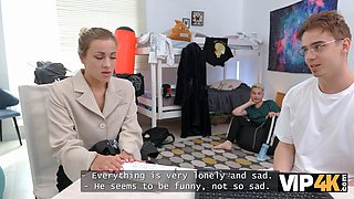 Isabel Rose, the Russian tutor, seduces two students with double penetration and ends up fucking both of them